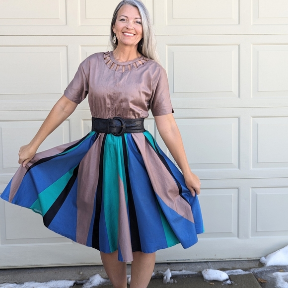 1980's COTTON DRESS full skirt 80's S - Picture 1 of 12